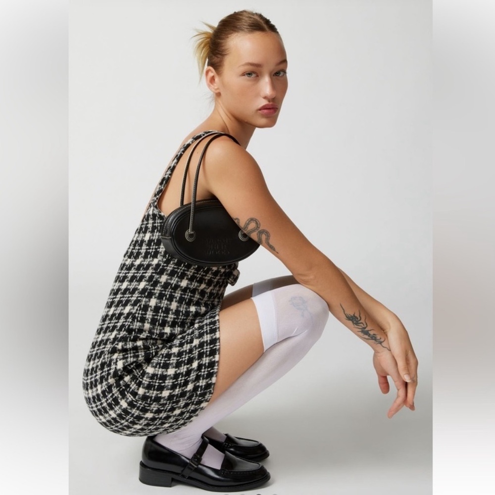 Urban Outfitters Black & White Mini Dress UO Lily Check Tweed Print Form Fitting - Picture 5 of 9